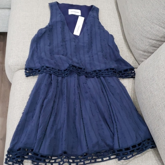 Nicholas Casper Frayed V-Neck Dress Navy - Picture 4 of 8